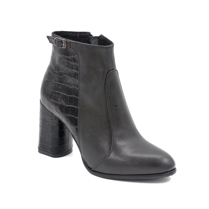 Ghete dama din piele naturala neagra cu varf ascutit si toc mediu gros imbracat de 8 cm 77219-24 [2]