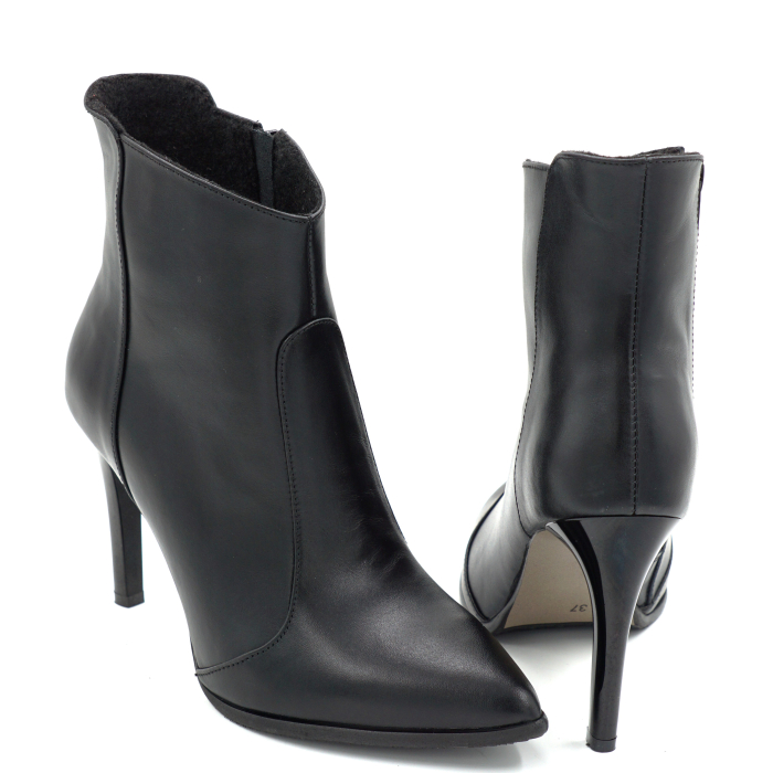 Ghete dama din piele naturala neagra cu varf ascutit stileto si toc inalt subtire de 9 cm 78918-25 [5]