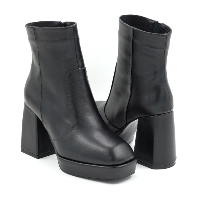 Ghete dama din piele naturala neagra cu varf patrat, platforma de 2 cm si toc inalt gros imbracat de 9 cm 70224-24 [4]