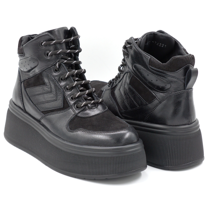 Ghete dama din piele naturala neagra cu varf rotund si talpa de 5 cm 74221-24 [4]