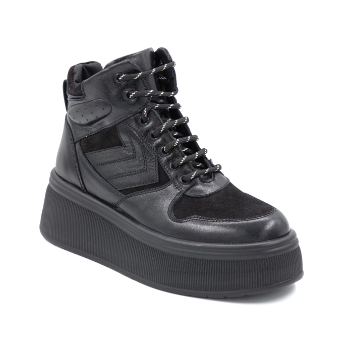 Ghete dama din piele naturala neagra cu varf rotund si talpa de 5 cm 74221-24 [2]