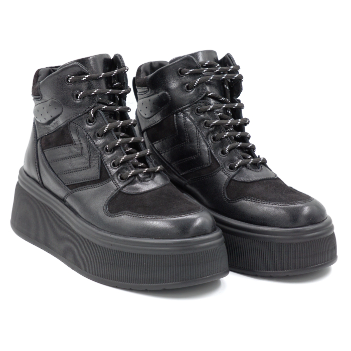 Ghete dama din piele naturala neagra cu varf rotund si talpa de 5 cm 74221-24 [3]