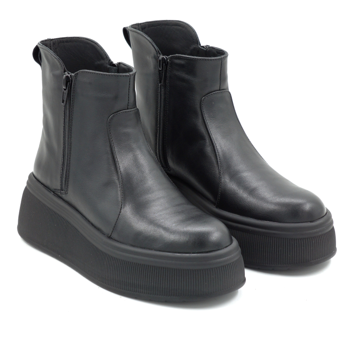 Ghete dama din piele naturala neagra  cu varf rotund si talpa de 5 cm 78121-2-25 [3]