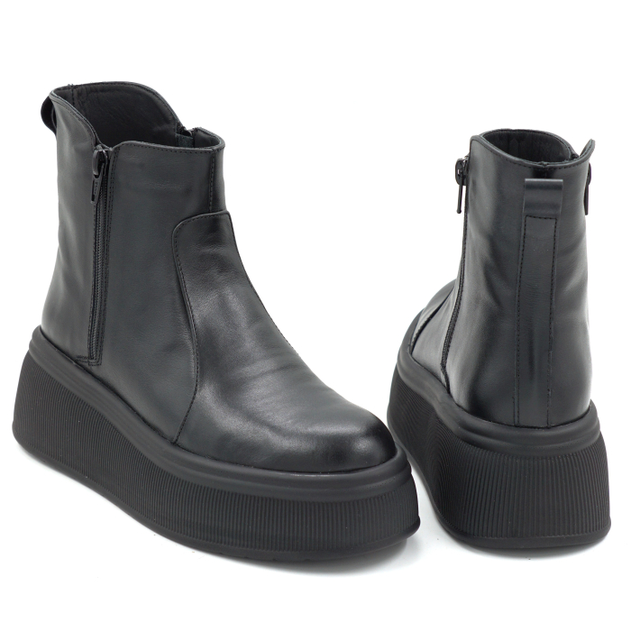 Ghete dama din piele naturala neagra  cu varf rotund si talpa de 5 cm 78121-2-25 [5]