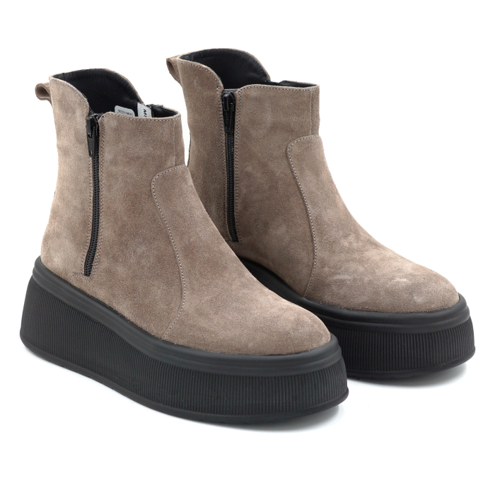 Ghete dama din piele naturala intoarsa grej cu varf rotund si talpa de 5 cm 78121-3-25 [3]