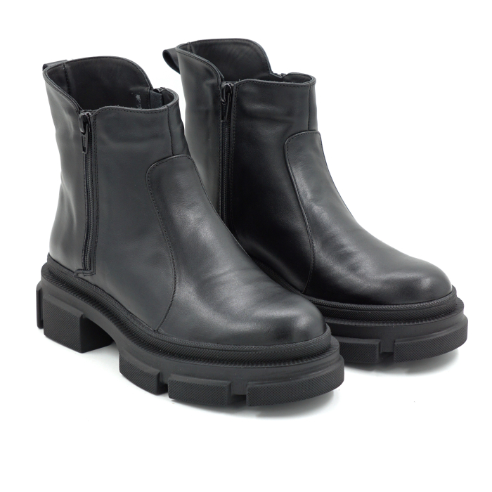 Ghete dama din piele naturala neagra cu varf rotund si talpa de 4 cm 78121-1-25 [3]