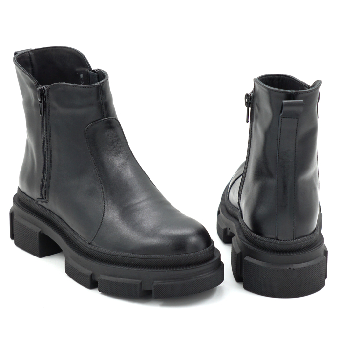 Ghete dama din piele naturala neagra cu varf rotund si talpa de 4 cm 78121-1-25 [5]