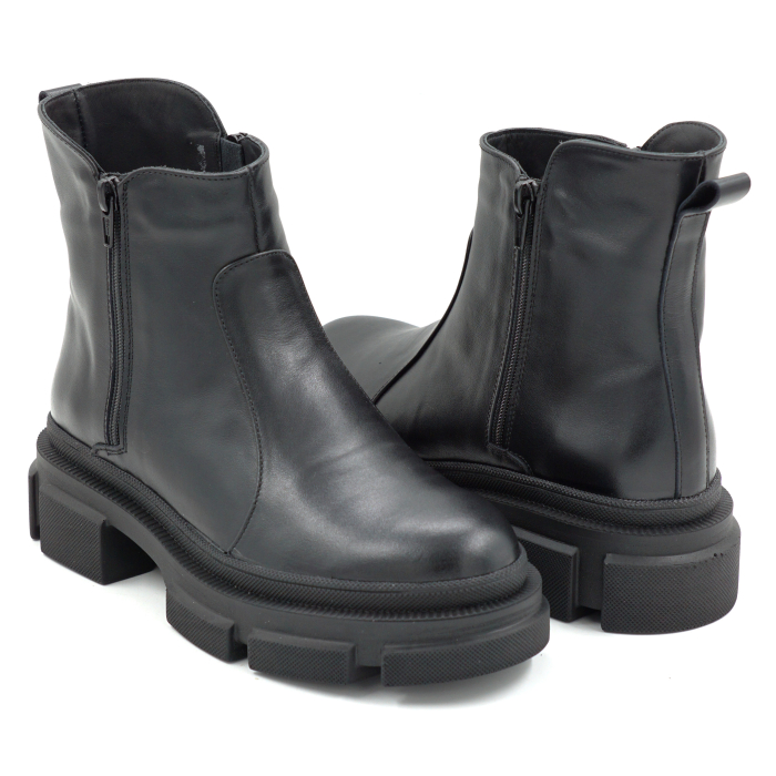Ghete dama din piele naturala neagra cu varf rotund si talpa de 4 cm 78121-1-25 [4]