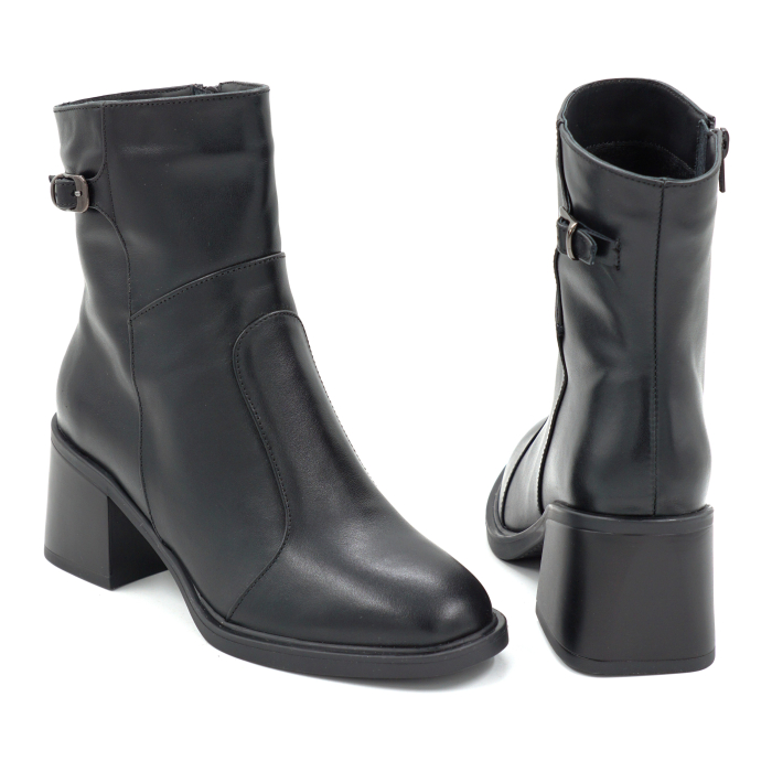 Ghete dama din piele naturala neagra cu varf rotund si toc mic gros de 5 cm 71525-25 [5]