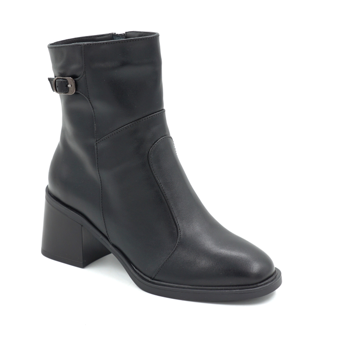 Ghete dama din piele naturala neagra cu varf rotund si toc mic gros de 5 cm 71525-25 [2]