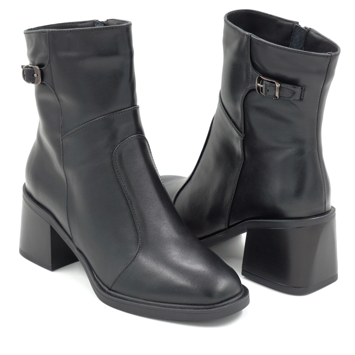 Ghete dama din piele naturala neagra cu varf rotund si toc mic gros de 5 cm 71525-25 [4]