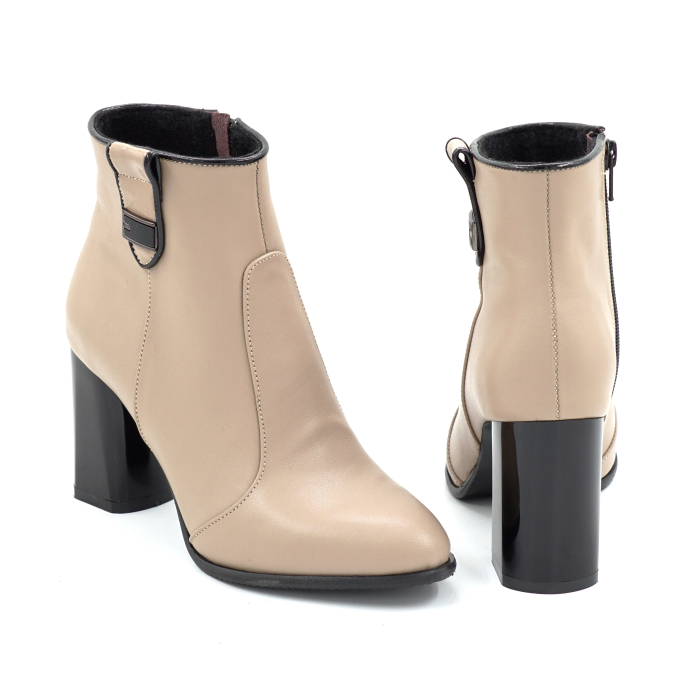 Ghete dama din piele naturala nude bej cu varf rotund si toc mediu gros de 8 cm 72519-25 [5]