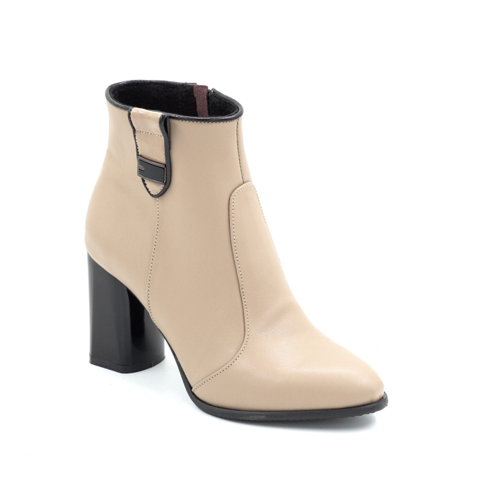 Ghete dama din piele naturala nude bej cu varf rotund si toc mediu gros de 8 cm 72519-25 [2]