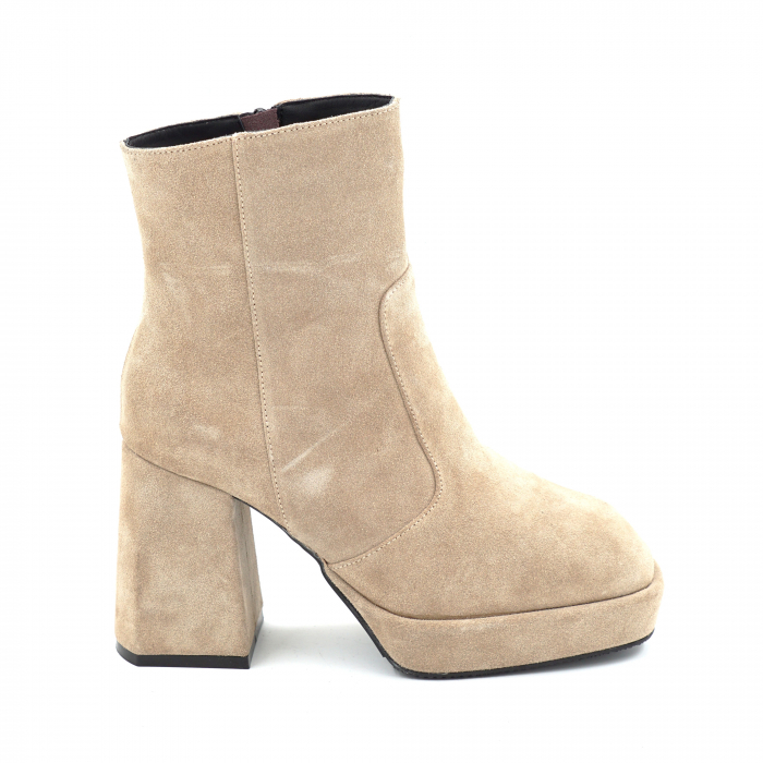 Ghete dama din piele naturala intoarsa bej cappucino cu platforma de 2 cm, cu varf patrat si toc de 9 cm 70224-1-25 [1]