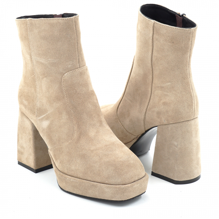 Ghete dama din piele naturala intoarsa bej cappucino cu platforma de 2 cm, cu varf patrat si toc de 9 cm 70224-1-25 [4]