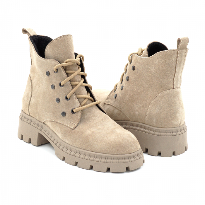 Ghete dama din piele naturala intoarsa bej cappucino cu varf rotund si talpa de 3 cm 74320-25 [4]