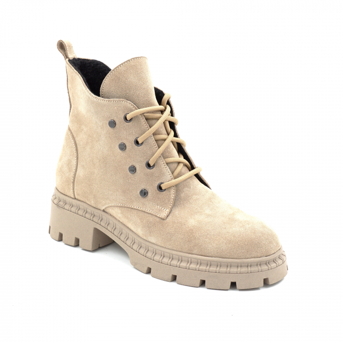 Ghete dama din piele naturala intoarsa bej cappucino cu varf rotund si talpa de 3 cm 74320-25 [2]
