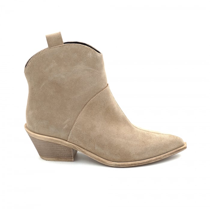 Ghete dama tip ciocate din piele naturala intoarsa bej cappucino cu varf ascutit si toc de 4 cm 70321-1-25 [1]