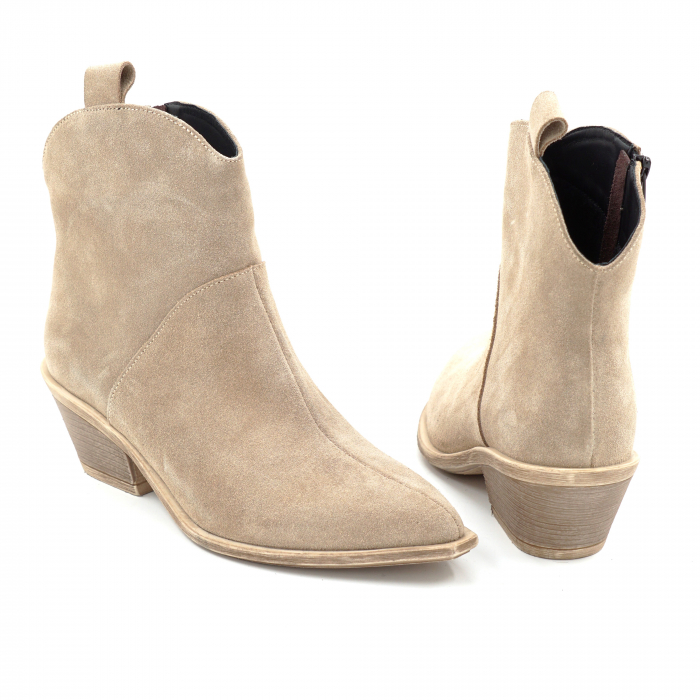 Ghete dama tip ciocate din piele naturala intoarsa bej cappucino cu varf ascutit si toc de 4 cm 70321-1-25 [3]