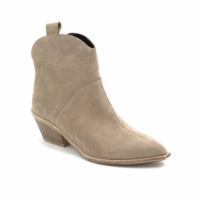 Ghete dama tip ciocate din piele naturala intoarsa bej cappucino cu varf ascutit si toc de 4 cm 70321-1-25 [4]
