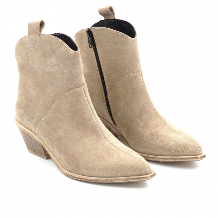 Ghete dama tip ciocate din piele naturala intoarsa bej cappucino cu varf ascutit si toc de 4 cm 70321-1-25 [5]