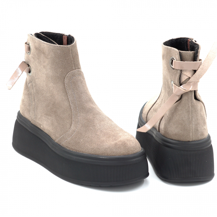 Ghete dama din piele naturala intoarsa grej cu varf rotund si talpa de 5 cm 71120-25 [5]