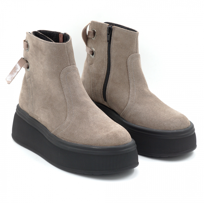 Ghete dama din piele naturala intoarsa grej cu varf rotund si talpa de 5 cm 71120-25 [3]