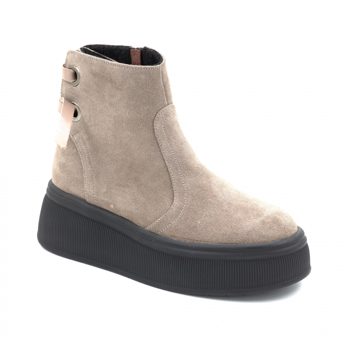 Ghete dama din piele naturala intoarsa grej cu varf rotund si talpa de 5 cm 71120-25 [2]