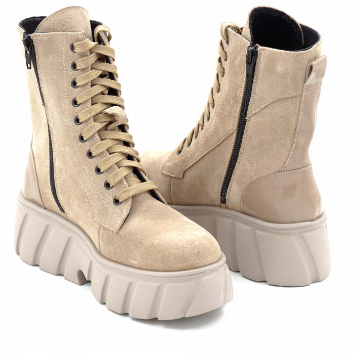 Ghete dama din piele naturala intoarsa bej cappucino cu varf rotund si talpa de 5 cm 74721-25 [2]