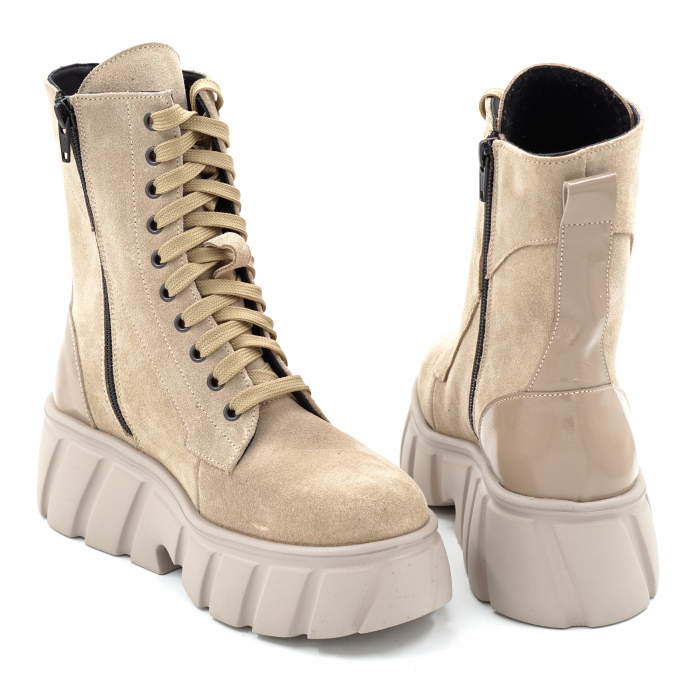 Ghete dama din piele naturala intoarsa bej cappucino cu varf rotund si talpa de 5 cm 74721-25 [3]