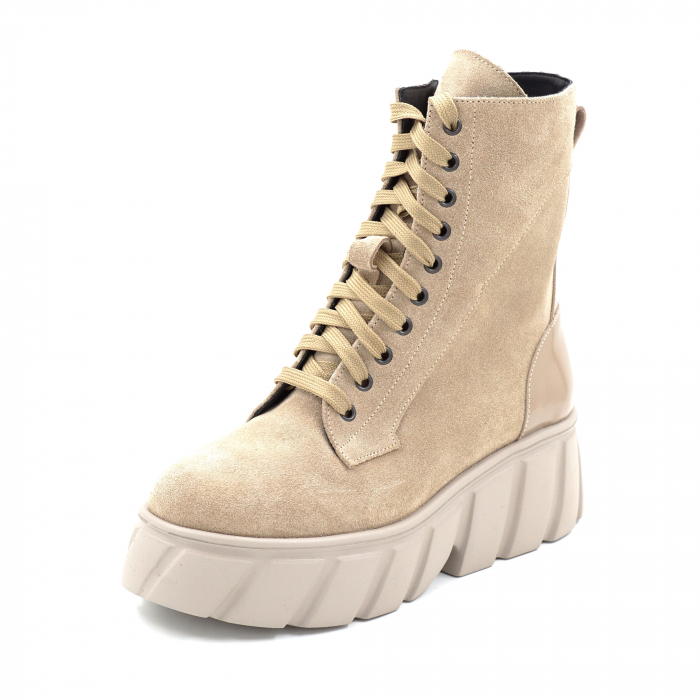 Ghete dama din piele naturala intoarsa bej cappucino cu varf rotund si talpa de 5 cm 74721-25 [4]