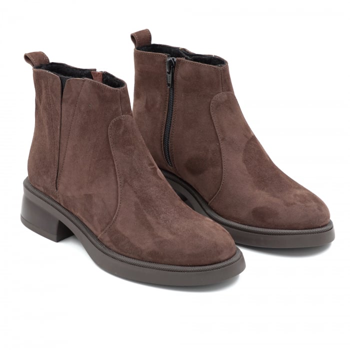 Ghete dama din piele naturala intoarsa maro inchis cu varf rotund si talpa de 3 cm 73017-1-25 [3]