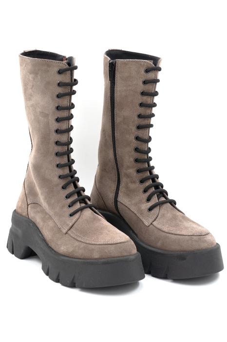 Cizme dama din piele naturala intoarsa grej cu varf  rotund si talpa de 5 cm 76621-24 [3]