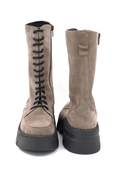 Cizme dama din piele naturala intoarsa grej cu varf  rotund si talpa de 5 cm 76621-24 [5]