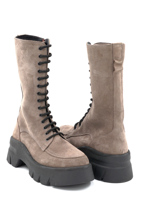 Cizme dama din piele naturala intoarsa grej cu varf  rotund si talpa de 5 cm 76621-24 [4]