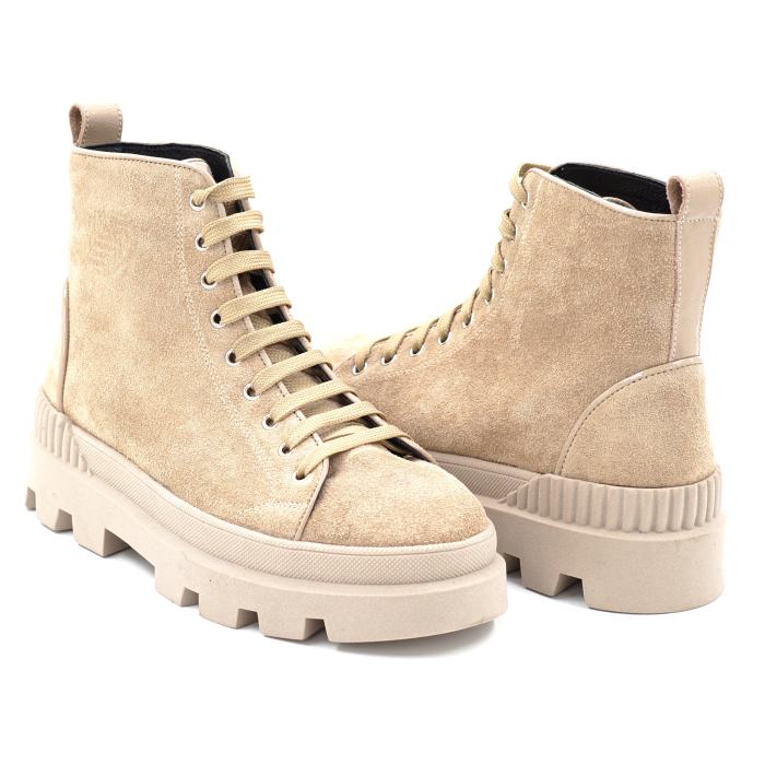 Ghete dama din piele naturala intoarsa bej cappucino cu varf rotund si talpa de 4 cm 78021-24 [4]