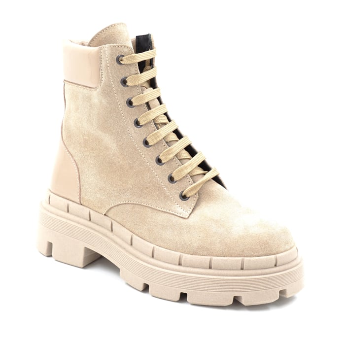Ghete dama din piele naturala intoarsa bej cappucino cu varf rotund si talpa de 4 cm 71321-2-24 [2]