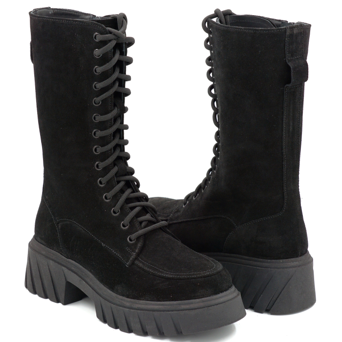 Cizme dama din piele naturala intoarsa neagra cu varf rotund si talpa de 4 cm 76621-25 [4]