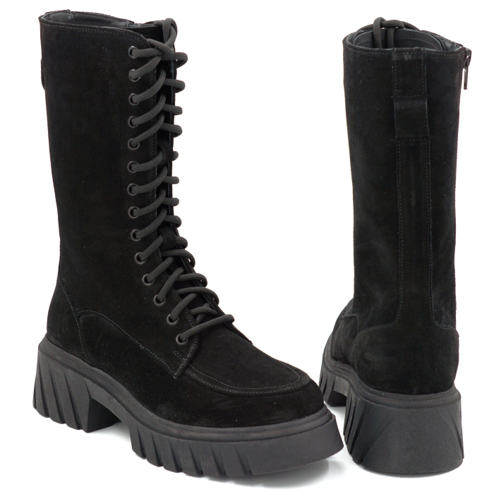 Cizme dama din piele naturala intoarsa neagra cu varf rotund si talpa de 4 cm 76621-25 [5]