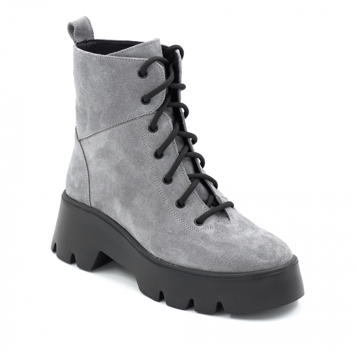 Ghete dama din piele naturala intoarsa gri cu varf rotund si talpa de 5 cm 73121-25 [2]