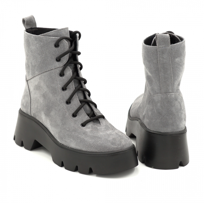 Ghete dama din piele naturala intoarsa gri cu varf rotund si talpa de 5 cm 73121-25 [5]