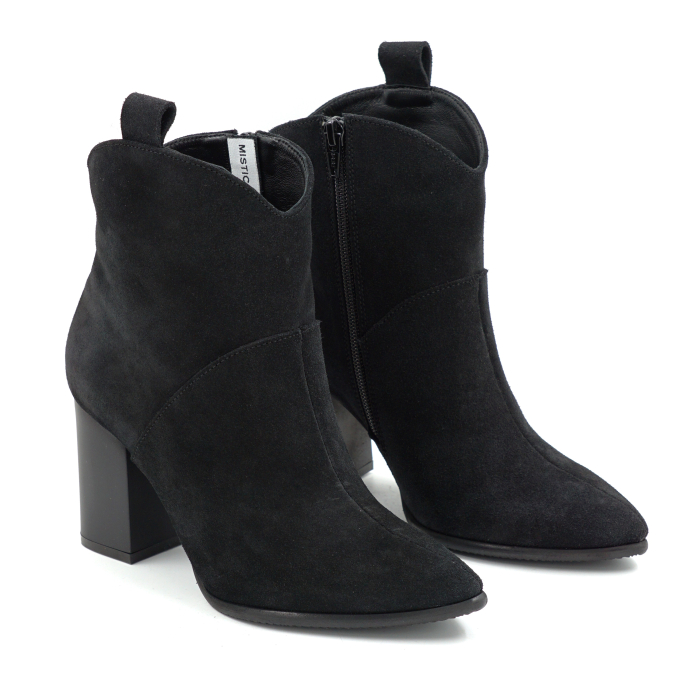 Ghete dama din piele naturala intoarsa neagra cu varf ascutit stiletto si toc mediu gros de 8 cm 70321-4-25 [3]