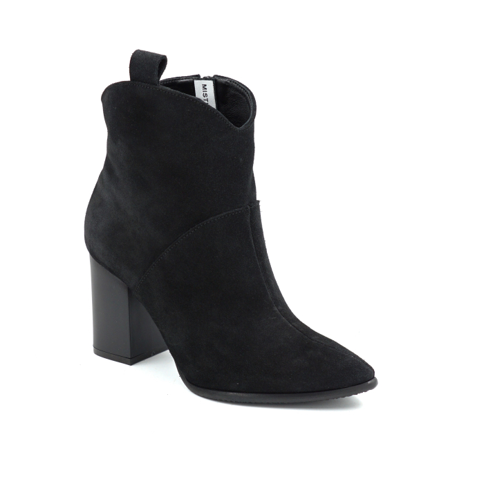 Ghete dama din piele naturala intoarsa neagra cu varf ascutit stiletto si toc mediu gros de 8 cm 70321-4-25 [2]