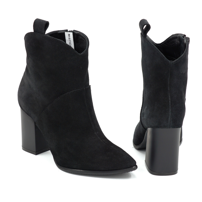 Ghete dama din piele naturala intoarsa neagra cu varf ascutit stiletto si toc mediu gros de 8 cm 70321-4-25 [5]