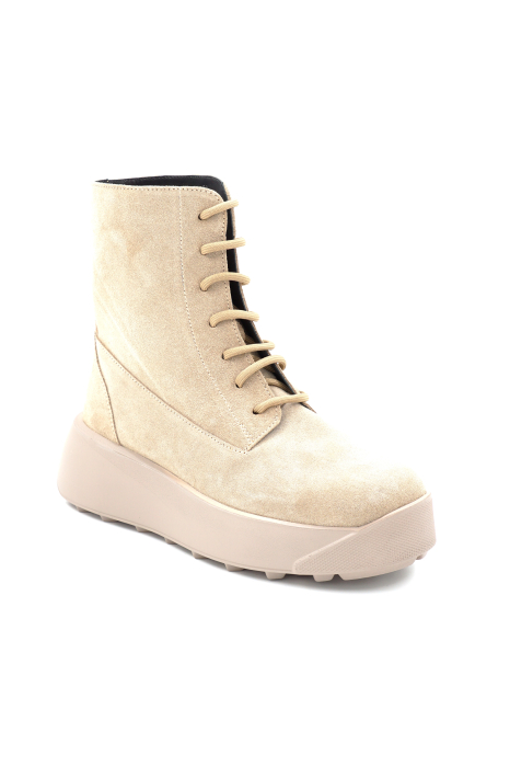 Ghete dama din piele naturala intoarsa bej cappucino cu varf rotund si talpa de 5 cm 73221-1-24 [2]