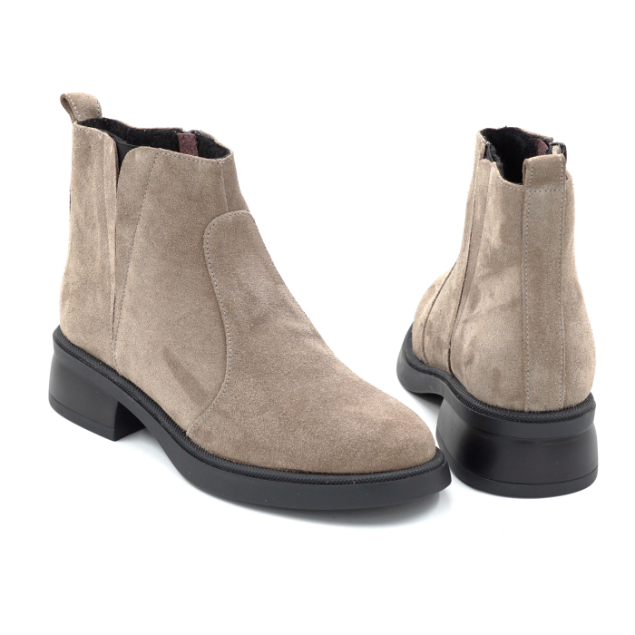 Ghete dama din piele naturala intoarsa grej cu varf rotund si talpa de 3 cm 73017-2-25 [5]