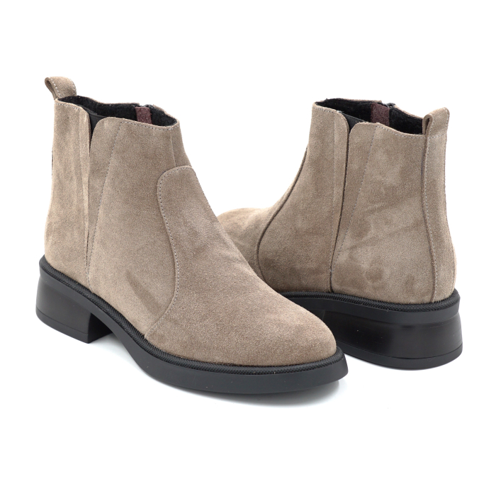 Ghete dama din piele naturala intoarsa grej cu varf rotund si talpa de 3 cm 73017-2-25 [4]