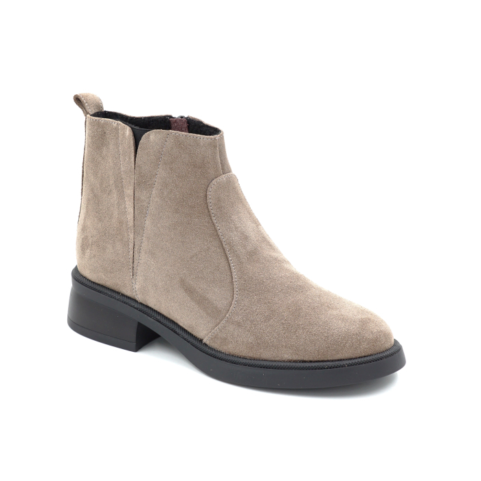 Ghete dama din piele naturala intoarsa grej cu varf rotund si talpa de 3 cm 73017-2-25 [2]