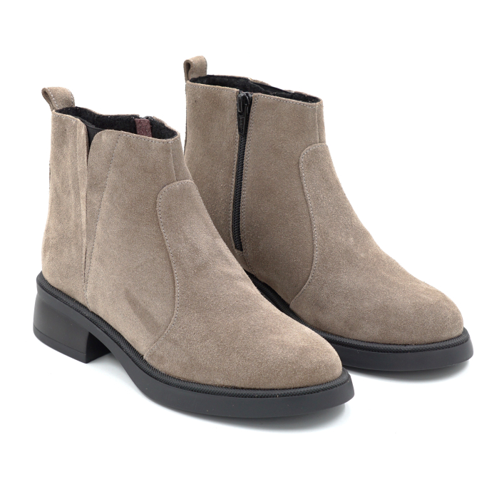 Ghete dama din piele naturala intoarsa grej cu varf rotund si talpa de 3 cm 73017-2-25 [3]