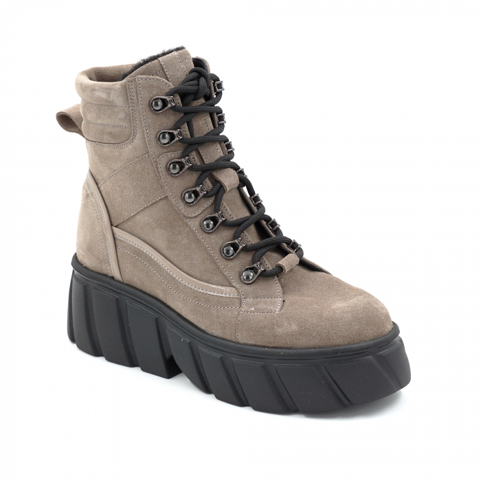 Ghete dama din piele naturala intoarsa grej cu varf rotund si talpa de 5 cm 71121-25 [2]